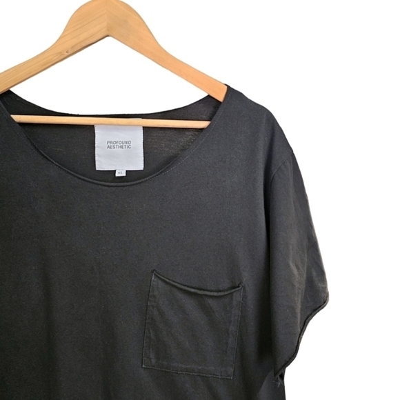 Profound Aesthetic Womens Black One Pocket Scoop Neck Tee Size XL Rolled Edge - Picture 8 of 10